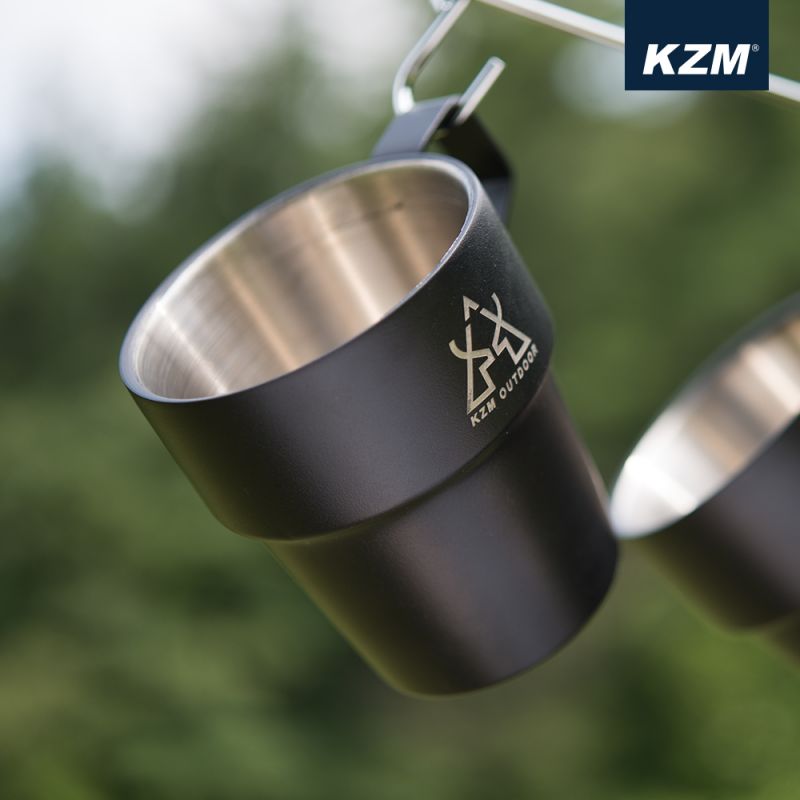 KZM 不鏽鋼雙層馬克杯5入組(啞光黑)